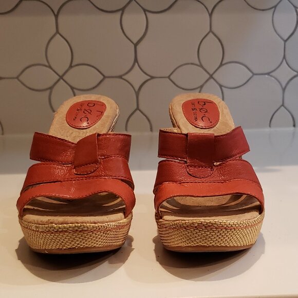 B.O.C. Born Concept Orange Leather Wedge Sandals - Picture 10 of 15